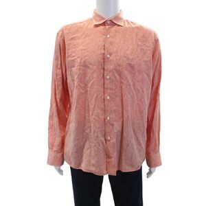 Miller Westby Mens Linen Blend Button Front Collared Casual Shirt Orange Size L